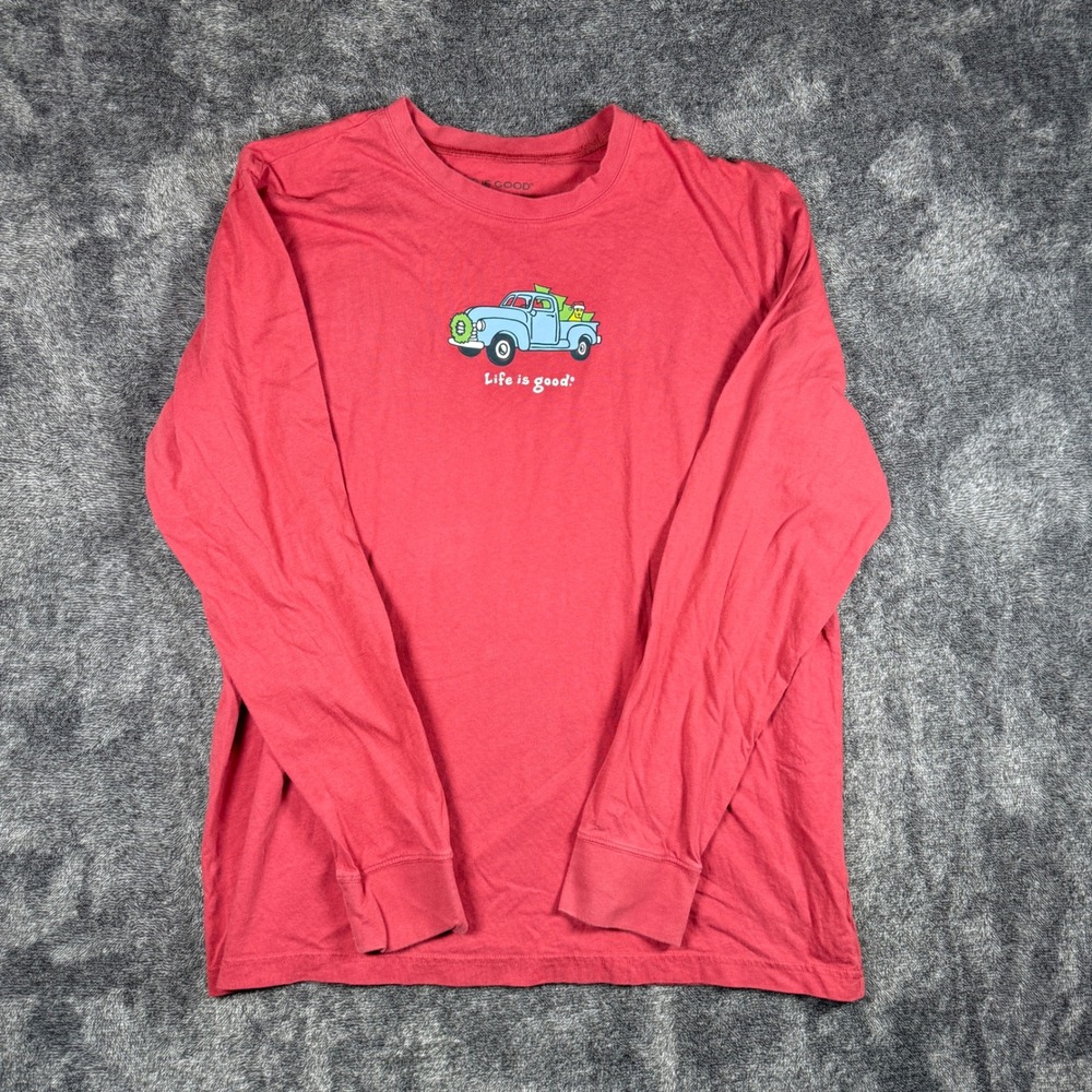 Life is Good Mens Red Christmas Truck Long Sleeve Graphic T-Shirt XL F22-M10166